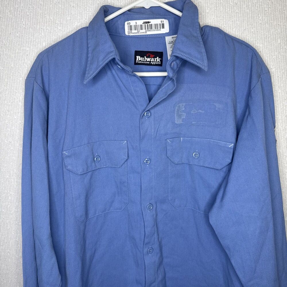 Bulwark Excel FR Mens Large Long L Light Blue Flame Resistant Work Shirt Button